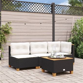 Sofá de jardim sem braços com almofadões vidaXL | Vime PE preto - 1
