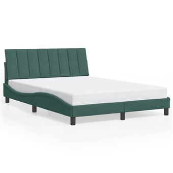 Estrutura de cama com luzes LED vidaXL | 140x190 cm | veludo verde-escuro - 1