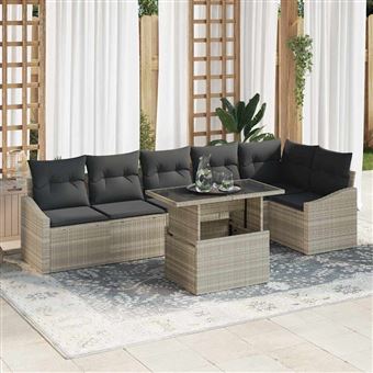 Conjunto de Sofá de Jardim vidaXL | 7 Peças | Cinza Claro e Cinza Escuro - 1