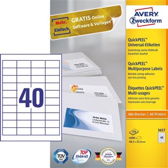 Etiqueta Autocolante Avery 3657 | Branco - 1