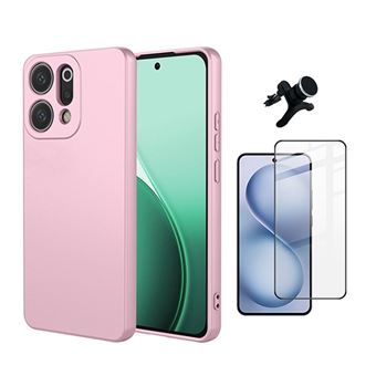 Kit Vidro Curved + Capa Silicone Líquido + Suporte Reforçado PHONECARE para Oppo Reno14 | Rosa - 1