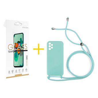 Pack 1 x Película de Vidro Temperado 2.5D + Capa skyhe Samsung Galaxy A13 4G Gel Rope - Verde Água - 1