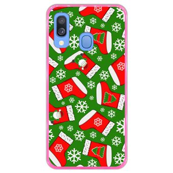 Capa Hapdey para Samsung Galaxy A40 2019 Design Padrão de Natal em Silicone Flexível e TPU Cor-de-Rosa