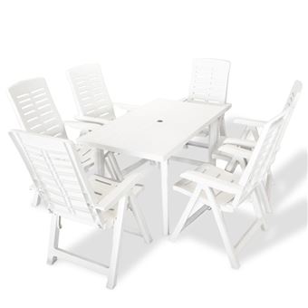 Conjunto de Jantar Exterior vidaXL 1 Mesa e 6 Cadeiras Plástico Branco - 1