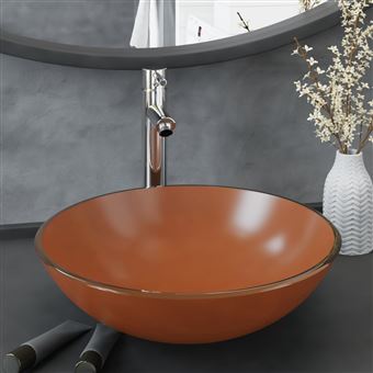 Lavatório vidaXL com Torneira de Válvula click-clack | Vidro fosco Temperado Castanho - 1