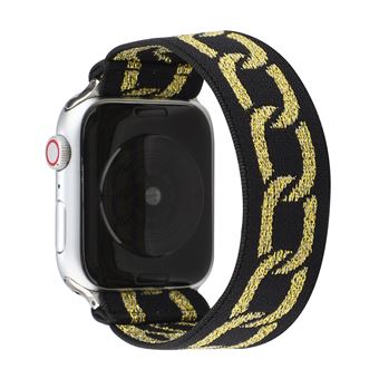 Bracelete de Nylon HSMY Elástico para Apple Watch Series 6/ SE/ 5/ 4 | 44 mm - Preto&Dourado -Tamanho S - 1