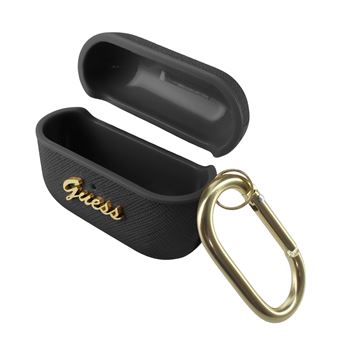Capa Guess para Airpods Pro Rígido Saffiano Efeito Couro com Logótipo em Relevo - Preto - 1