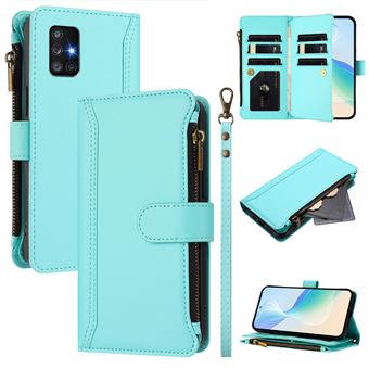 Capa FOXDOCK para Samsung Galaxy A71 5G | Pele Premium | 9 Compartimentos para Cartões | Alça de Pulso Amovível - Verde claro - 1