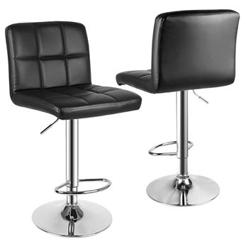 Conjunto de 2 Bancos de Bar Bigzzia | Couro PU | Altura ajustável 85-115cm - Preto - 1