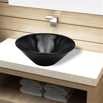 Lavatório de Cerâmica Redondo vidaXL Preto - 1