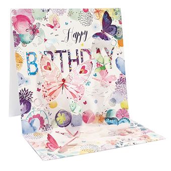Postal Pictura 3D Pop Up Happy Birthday Borboletas - 1