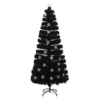 Árvore de Natal vidaXL com flocos de neve LED 210 cm | fibra ótica preto - 1