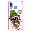Capa Hapdey para Samsung Galaxy A40 2019 Design Pug Happy Coffee Day em Silicone Flexível e TPU Cor-de-Rosa