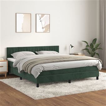 Cama com molas e colchão vidaXL | 180x200 cm | veludo verde-escuro - 1
