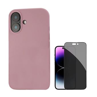 Kit Película de Vidro Temperado Privacidade + Capa Proteção Traseira Silicone GIFT4ME para Apple iPhone 16 Plus | Rosa - 1