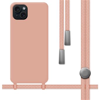 Capa TUMUNDOSMARTPHONE de silicone líquido com cordão para iPhone 15 Plus (6.7) Rosa - 1