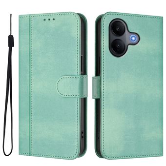 Capa FOXDOCK para VIVO V60 Lite 5G | Estilo Vintage | TPU com Textura de Pele Antiderrapante | Compartimentos para Cartões e Suporte | Verde claro - 1
