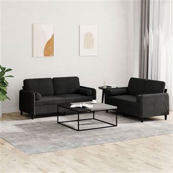 Conjunto de sofás com almofadas vidaXL | 2 Peças | veludo preto - 1