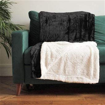 Manta de Lã LE COMPTOIR DE LA PLAGE | Forro de Pele de Carneiro | 130 x 170 cm | Preto/Preto - 1