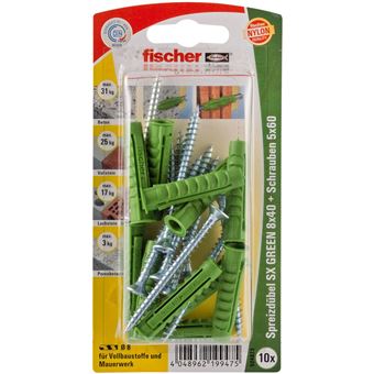 Conjunto de Parafusos com Bucha Fischer 524823 | Verde - 1