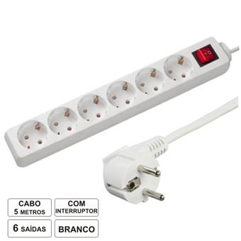Tomada Elétrica Aigostar Com 6 Saídas Interruptor 5M - 1