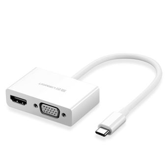 Adaptador DP Type-C UGREEN 30843 MM123 para Macbook HUAWEI Mate30 | 2 em 1 | USB-C para VGA HDMI - Branco - 1