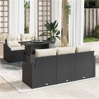 Conjunto de Sofá de Jardim vidaXL | 6 Peças | Preto e creme vime PE - 1