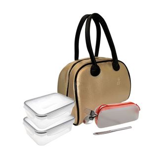 Set Lancheira Smartlunch SmartEve Gold | 2 caixas de 500 ml | bolsa com talhers - 1