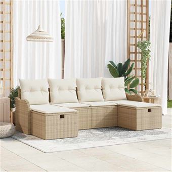 Conjunto de Sofá de Jardim vidaXL | 6 Peças | Bege Rattan Sintético - 1