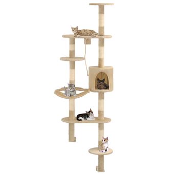 Árvore vidaXL para Gatos de Parede com Arranhadores Sisal 194cm Bege - 1