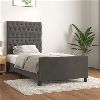 Estrutura de cama com cabeceira vidaXL | 90x190 cm | veludo cinzento-escuro - 1