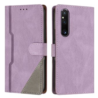 Capa FOXDOCK para Sony Xperia 1V 2023 | Fecho Magnético | Pele TPU Macia | 3 Compartimentos para Cartões | Função de Suporte | Roxo - 1