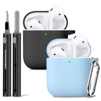 Kit de Limpeza e 2 Capas em Silicone Antiimpacto para Apple AirPods Pro 2ª Ger USB-C | Preto e azul claro - 1