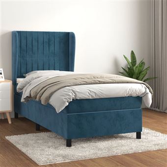 Cama com molas e colchão vidaXL | 80x200 cm | veludo azul-escuro - 1