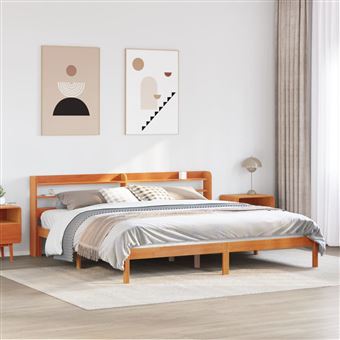 Estrutura de cama com cabeceira vidaXL | 180x200cm | pinho maciço castanho-mel - 1