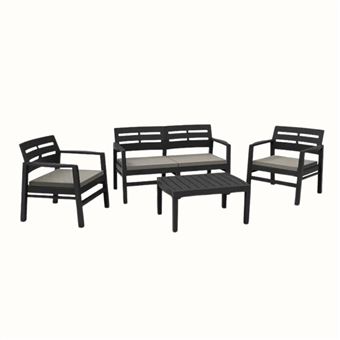 Conjunto de Jardim IPAE PROGARDEN Java | 2 Cadeirões + 1 Mesa de Apoio + 1 Sofá Duplo + 4 Almofadas | Antracite - 1