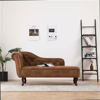 Chaise Longue vidaXL Camurça Artificial Castanho - 1