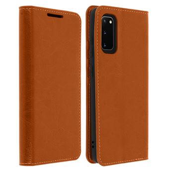 Capa Protetora Avizar Folio para Galaxy S20 | Couro | Porta-Cartão | Suporte - Caramelo - 1