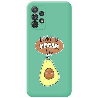 Capa Tumundosmartphone de silicone líquido verde para Samsung Galaxy A72 design Vegan Life Drawings - 1
