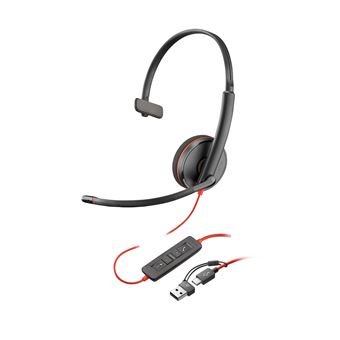 Auricular HP Poly Headset Monaural Poly Blackwire 3210 com USB-C + Adaptador USB-C/A | Preto - 1