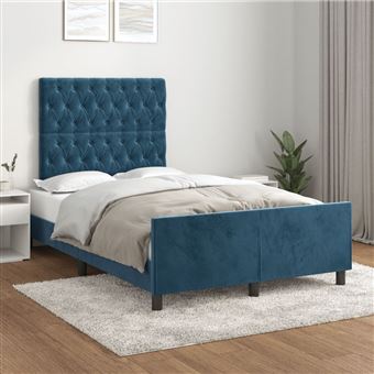 Estrutura de cama com cabeceira vidaXL | 120x190 cm | veludo azul-escuro - 1