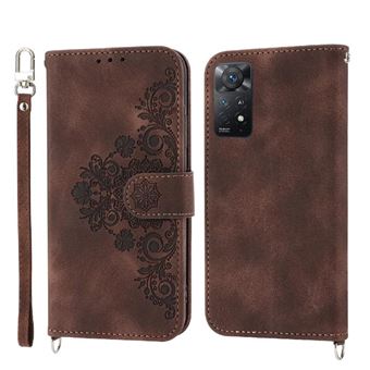 Capa ZURSANA para Xiaomi Redmi Note 114G/Note 11S 4G | Pele com Fecho de Encaixe para Colar + Cordão em Pele | Castanho - 1
