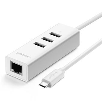 Porta de Rede com Fio Adaptador DP Type-C UGREEN 20792 para Macbook / HUAWEI P30 Pro | 4 em 1 | USB-C para 3USB 3.0 100 m - Branco - 1