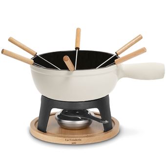 Fondue em Ferro Fundido para 6 Pessoas H.Koenig MONT BLANC La Fonderie 1890 | Base em Madeira Natural | 1,8L - 1