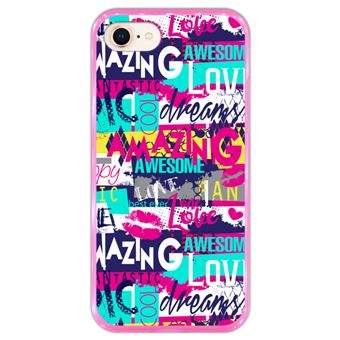 Capa Hapdey para iPhone 7 - 8 Design Padrão Urbano Criativo em Silicone Flexível e TPU Cor-de-Rosa