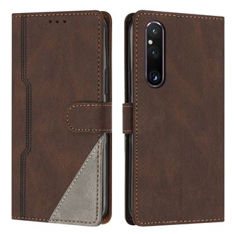 Capa FOXDOCK para Sony Xperia 1V 2023 | Fecho Magnético | Pele TPU Macia | 3 Compartimentos para Cartões | Função de Suporte | Castanho - 1