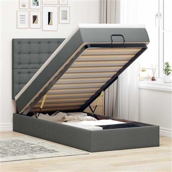 Estrutura de cama otomana com colchão vidaXL | 90x190 cm | tecido cinzento escuro - 1