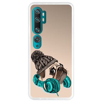 Capa Hapdey para Xiaomi Mi Note 10 - Note 10 Pro - CC9 Pro | Silicone Flexível em TPU | Design Hipster Pug - música é minha fuga - Transparente