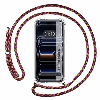 Capa Tumundosmartphone Transparente para iPhone 17 Pro Max (6.9) com cordão rosa/dourado - 1