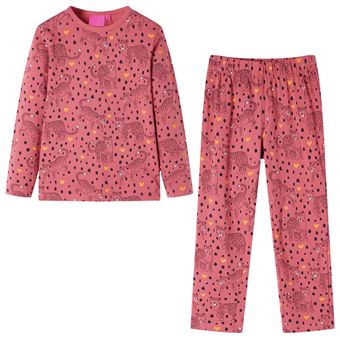 Pijama de manga comprida para criança | vidaXL | rosa-velho 140 | 9 a 10 anos - 1